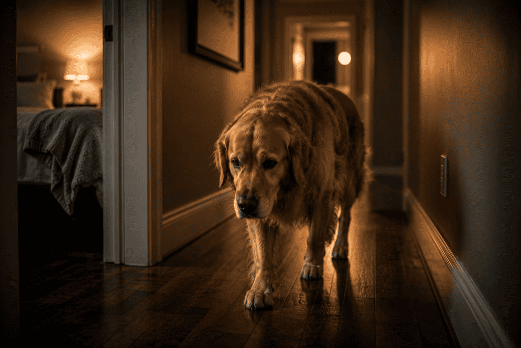 Dog pacing through hallway because of nighttime anxiety